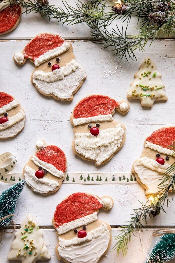 Chai spiced Santa cookies with white chocolate frosting