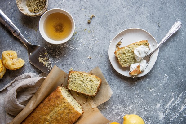 Chamomile lemon poppyseed loaf cake
