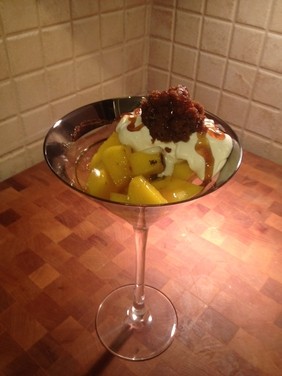 Champagne broiled mangoes with cookie butter