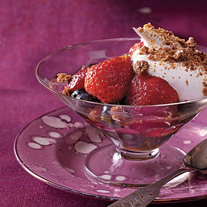 Champagne-soaked berries with whipped cream