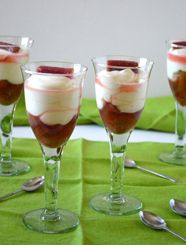 Champagne syllabub with orange rhubarb compote