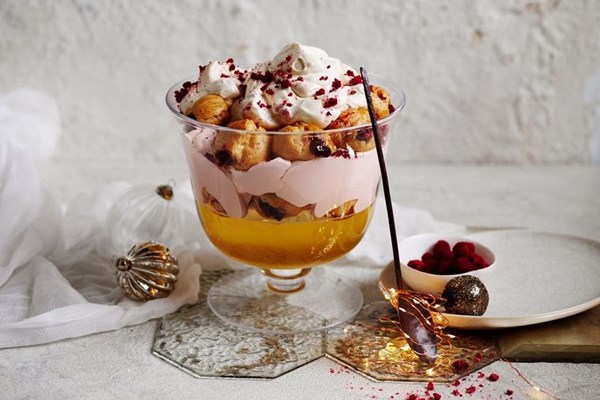 Champagne trifle with berry curd and cream