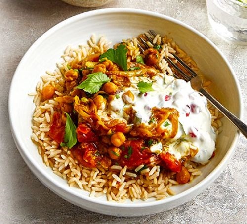Chana masala with pomegranate raita