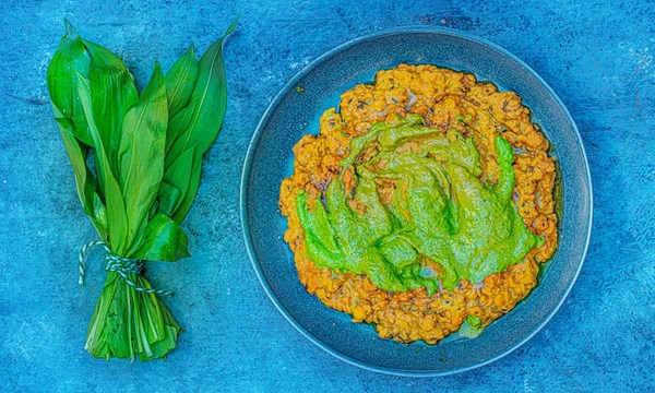 Channah dal with wild garlic puree
