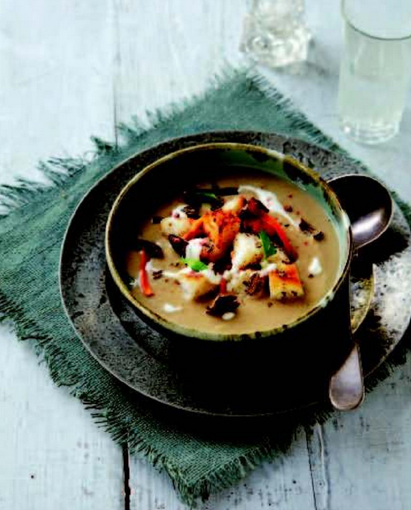 Chanterelle, black truffle and chestnut soup