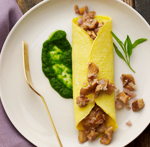 Chanterelle omelets with fines herbes sauce