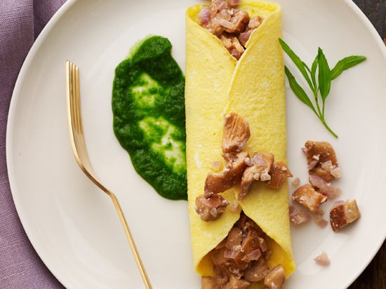 Chanterelle omelets with fines herbes sauce