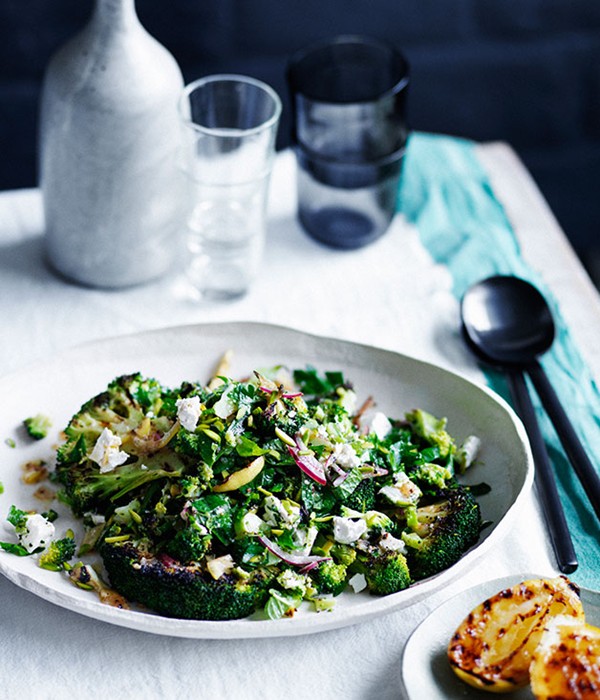 Char-grilled broccoli with feta and charred-lemon dressing