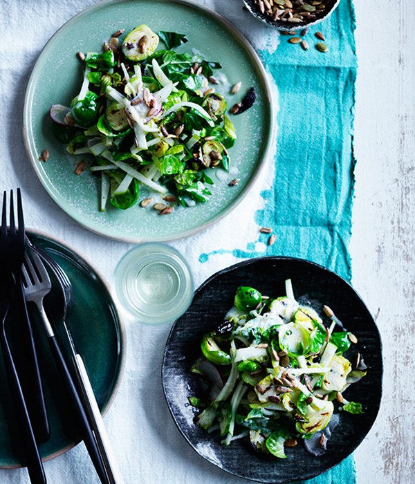 Char-grilled Brussels sprouts with apple and pepitas