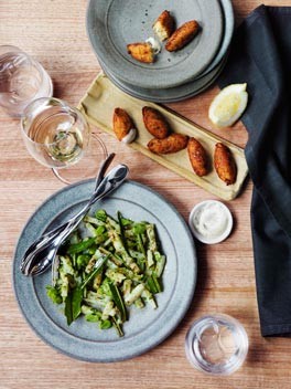 Char-grilled calamari with chicory and coriander