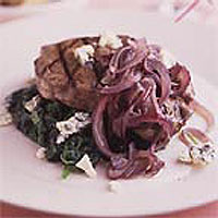 Char-grilled fillet steak with red onion marmalade and spinach