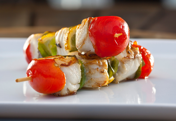 Char-grilled fish kebabs