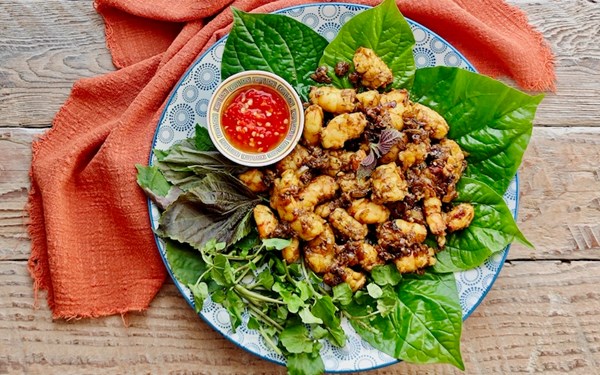 Char-grilled five spice prawns