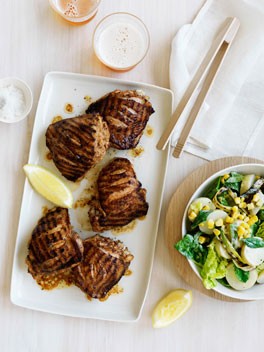 Char-grilled paprika chicken with potato, corn and cos salad