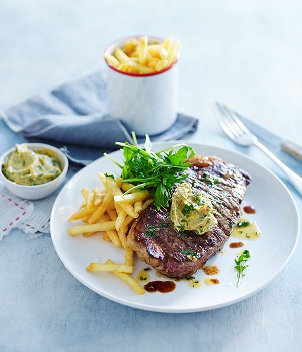 Char-grilled sirloin steak with garlic butter