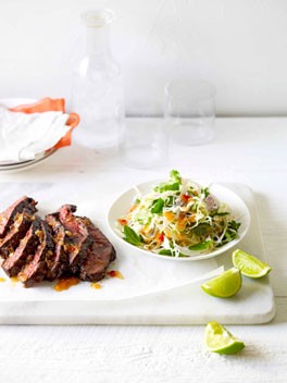 Char-grilled skirt steak with Asian cabbage slaw