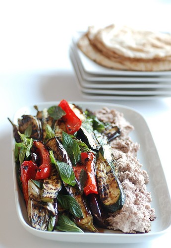 Char grilled veg with walnut & white bean puree