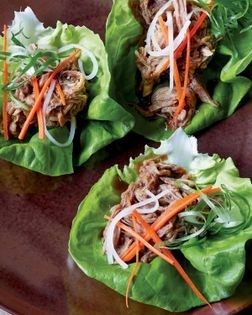 Char siu pork in lettuce wraps