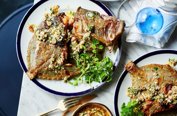 Charcoal John Dory and smoked eel gremolata