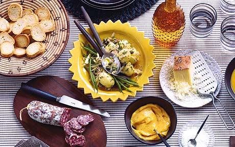 Charcuterie and a salad of warm potatoes and green beans with shallots and capers