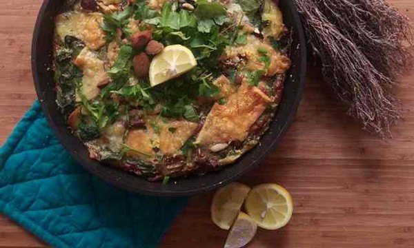 Chard, almond, lemon and Manchego frittata