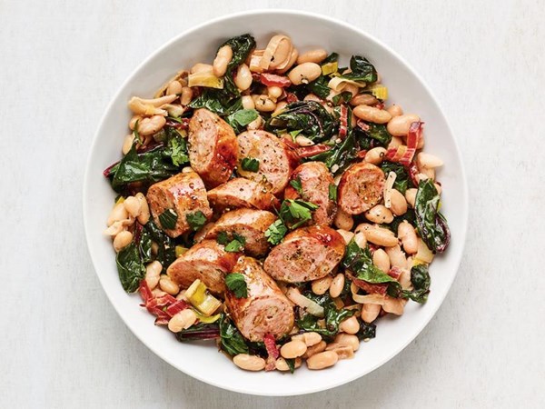 Chard and beans with chicken sausage
