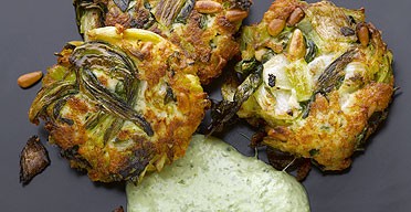 Chard cakes with sorrel sauce