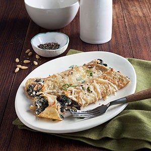 Chard, caramelized onion, and Gruyère crêpes 