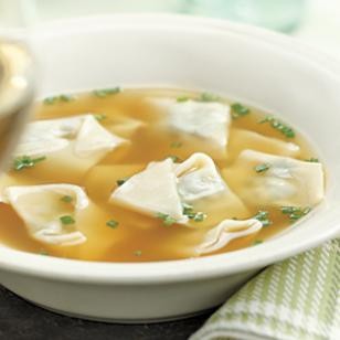 Chard dumplings in chive broth