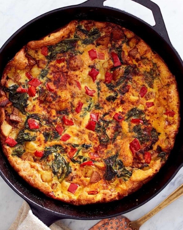Chard, potato, and red pepper frittata