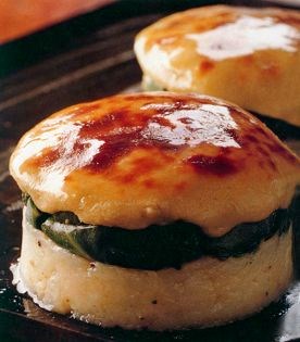 Chard potato cake with Stilton rarebit