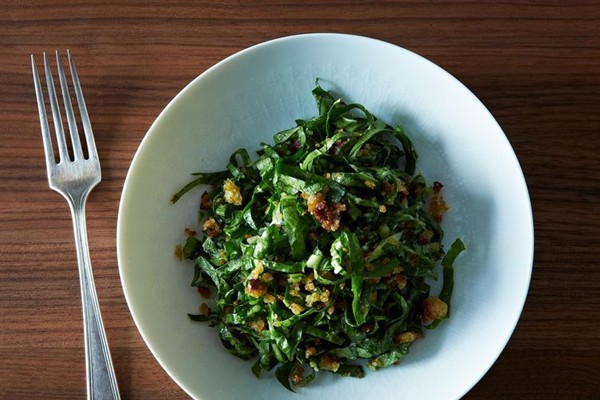 Chard salad with garlic breadcrumbs and Parmesan
