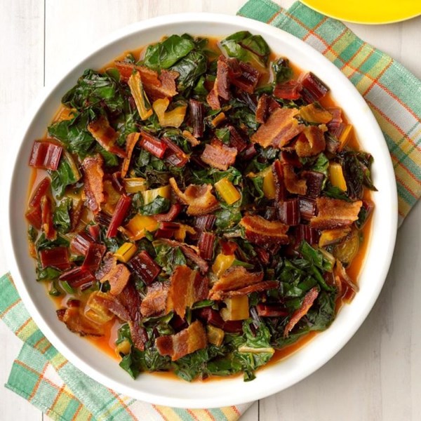 Chard with bacon-citrus sauce