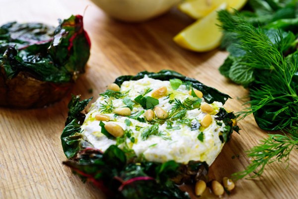 Chard-wrapped Greek yogurt pies