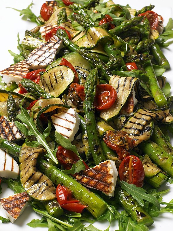 Chargrilled asparagus, courgettes and manouri