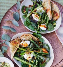 Chargrilled asparagus, pistachio and ricotta salad