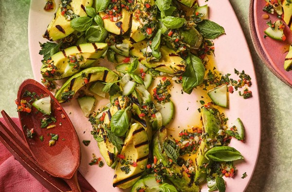 Chargrilled avocado salad with chilli & herb dressing