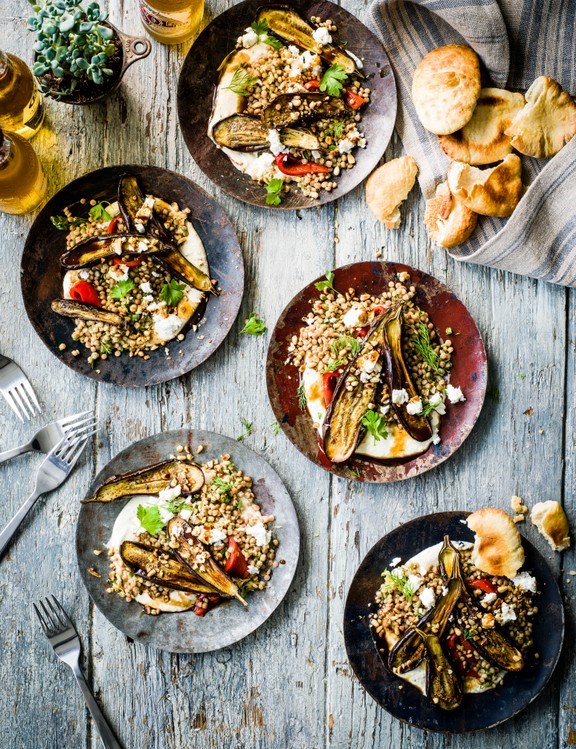 Chargrilled baby aubergines meze