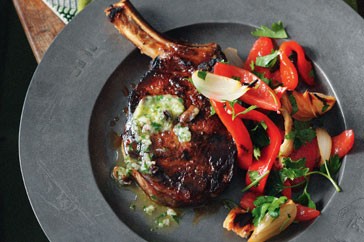Chargrilled beef with Manchego & olive butter