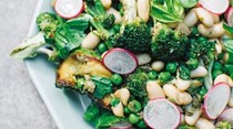 Chargrilled broccoli, zucchini, peas and radish with cannellini beans and caper bagna cauda