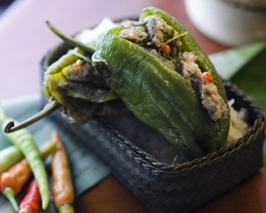 Chargrilled capsicums stuffed with pork & Lao herbs