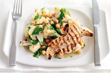 Chargrilled chicken with cauliflower and chickpea salad