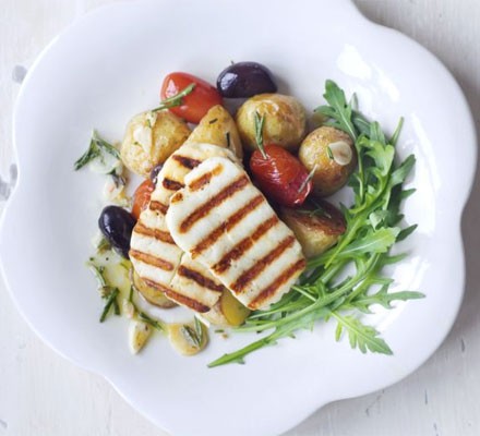Chargrilled halloumi with rosemary and olive potatoes