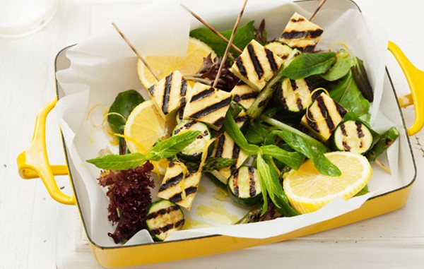 Chargrilled haloumi & zucchini kebabs