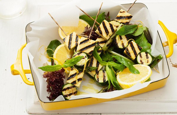 Chargrilled haloumi & zucchini kebabs