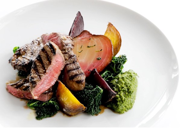 Chargrilled leg of lamb with salsa verde & roasted beetroot [Robert Thompson]