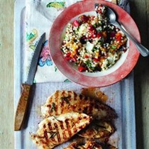Chargrilled lemon chicken with antipasti couscous