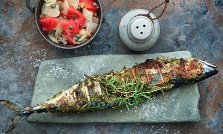 Chargrilled mackerel with herb crust