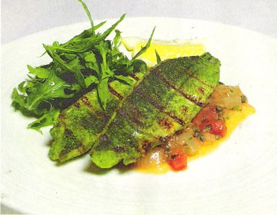 Chargrilled mackerel with herb crust