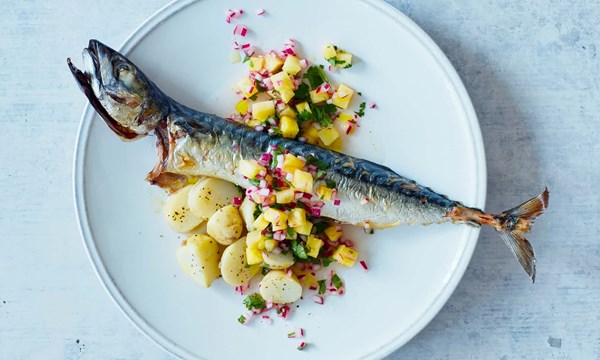 Chargrilled mackerel with pineapple relish
